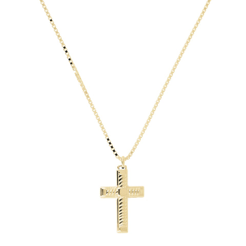 Italian Sterling Silver Yellow-Gold Plated Unisex Braided Cross Pendant with Box Chain