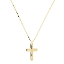 Load image into Gallery viewer, Italian Sterling Silver Yellow-Gold Plated Unisex Braided Cross Pendant with Box Chain
