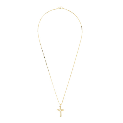 Wide Shot of Italian Sterling Silver Yellow-Gold Plated Unisex Braided Cross Pendant with Box Chain