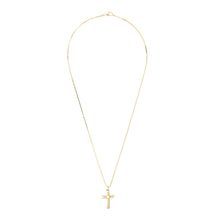 Load image into Gallery viewer, Wide Shot of Italian Sterling Silver Yellow-Gold Plated Unisex Braided Cross Pendant with Box Chain
