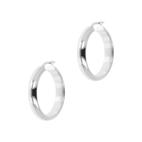 Italian Sterling Silver 1-1/4" Polished Hoop Earrings