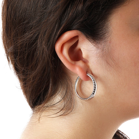 Italian Sterling Silver Twisted Pattern 1-1/4" Hoop Earrings