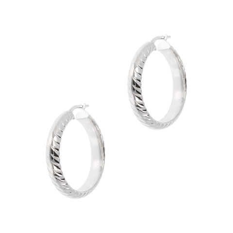 Italian Sterling Silver Twisted Pattern 1-1/4" Hoop Earrings