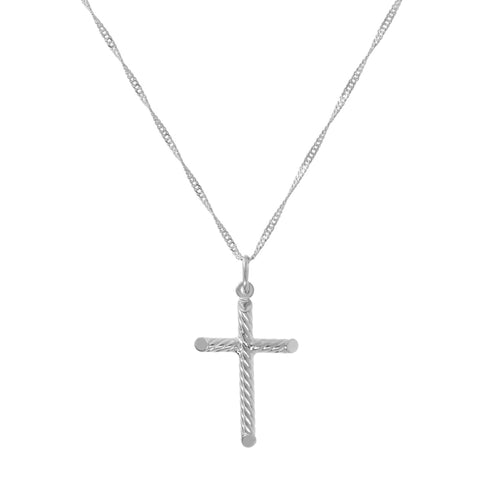 Italian Sterling Silver Twisted Cross Pendant with Singapore Chain