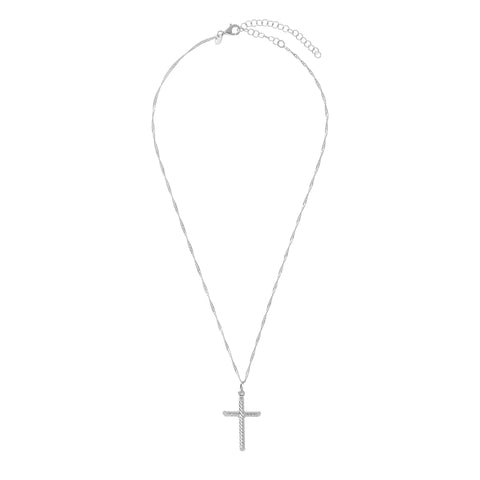 Wide Shot of Italian Sterling Silver Twisted Cross Pendant with Singapore Chain