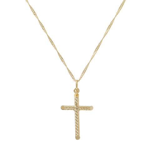 Italian Sterling Silver Yellow-Gold Plated Twisted Cross Pendant with Singapore Chain