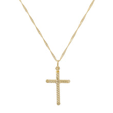 Load image into Gallery viewer, Italian Sterling Silver Yellow-Gold Plated Twisted Cross Pendant with Singapore Chain
