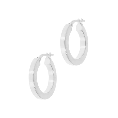 Italian Sterling Silver 3/4" Polished Square Tube Hoop Rhodium Earrings