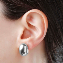Load image into Gallery viewer, Bellissimo Bronzo Polished White Gold Plate Cabochon Earrings in an ear
