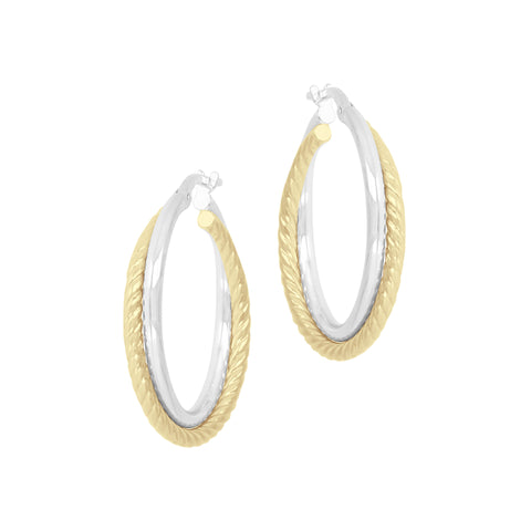 Italian Sterling Silver 1" Double Polished and Twisted Hoop Earrings