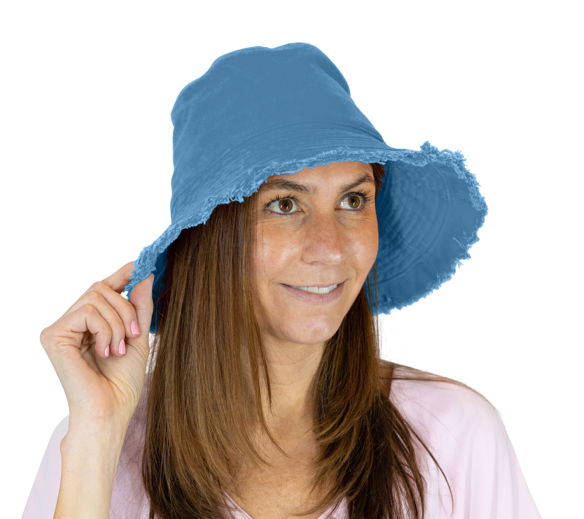 Sprigs Adjustable Fringe Bucket Hat w/ Flexible Brim Light Denim