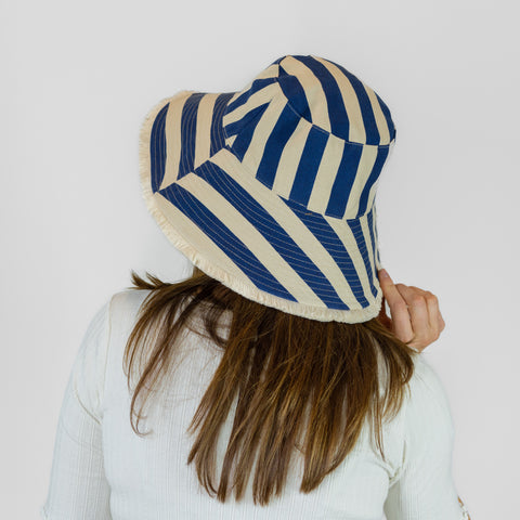 Sprigs Adjustable Wide Brim Striped Summer Hat w/ Fringe