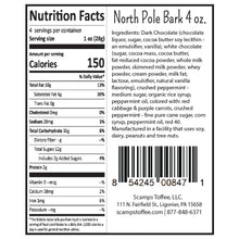 Load image into Gallery viewer, North Pole Bark (Dark Chocolate, White Chocolate, and Peppermint) Nutrition Facts
