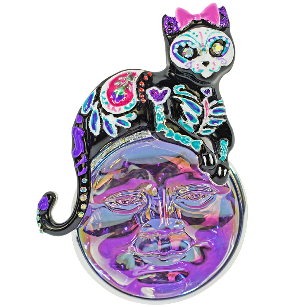 Kirks Folly Sugar Skull Seaview Water Moon Pin Pendant-Purple/Silvertone