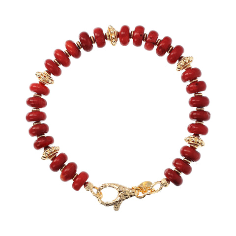 Bellissimo Bronzo Italian Red Coral and Textured Gemstone Bracelet-7-1/4"
