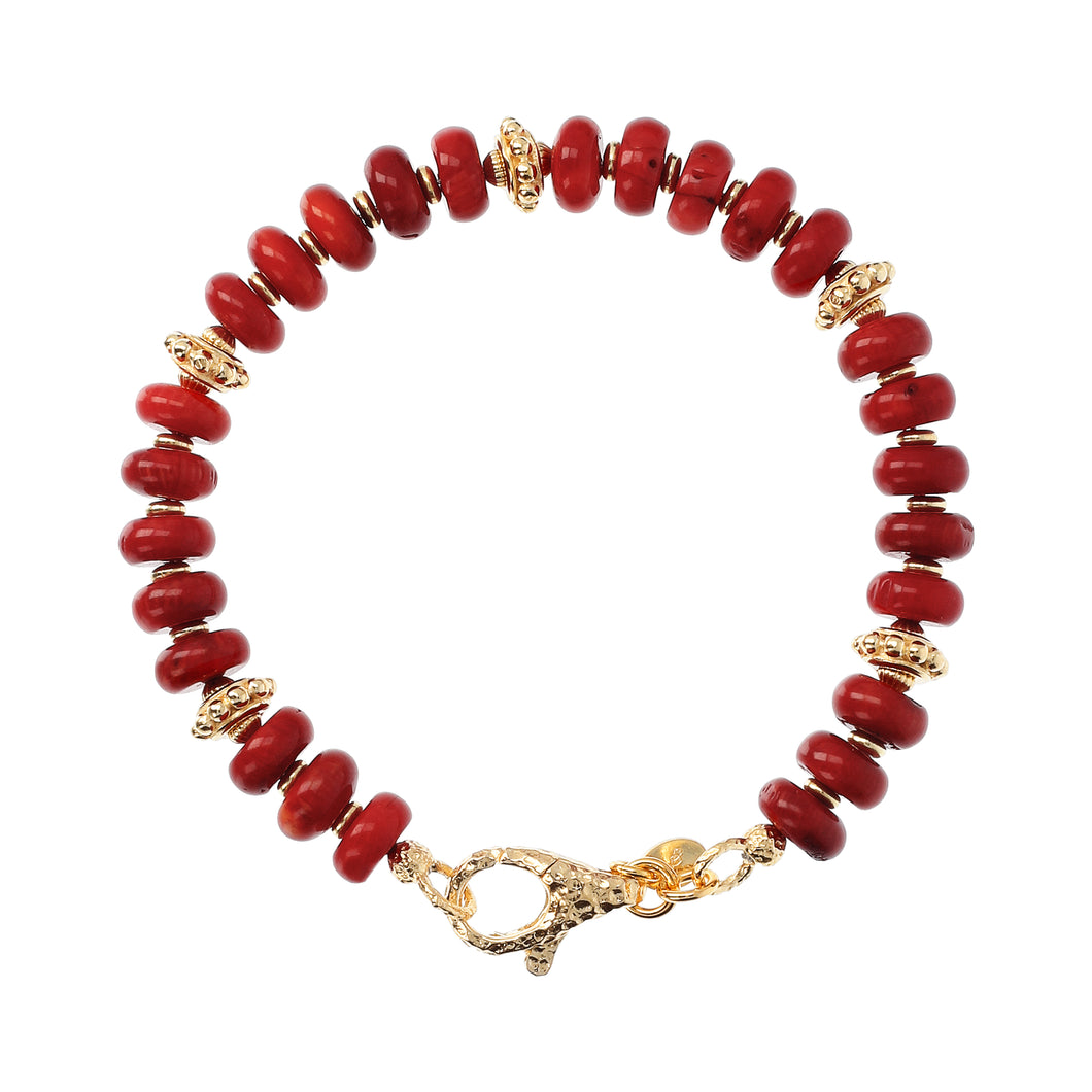 Bellissimo Bronzo Italian Red Coral and Textured Gemstone Bracelet-7-1/4
