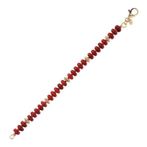 Bellissimo Bronzo Italian Red Coral and Textured Gemstone Bracelet-7-1/4"
