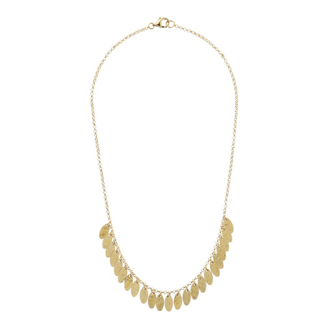Bellissimo Bronzo Italian Fringe Necklace with Hammered Oval Disc