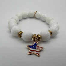 Load image into Gallery viewer, PowerBeads by jen White Agate Beaded Bracelet with Patriotic Star
