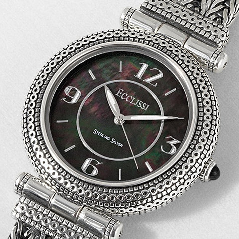 Ecclissi "The Jill" Sterling Silver Black Mother of Pearl Watch