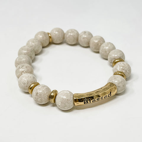 PowerBeads by jen Petites Gold-Toned "Blessed" Cream Coral Bracelet
