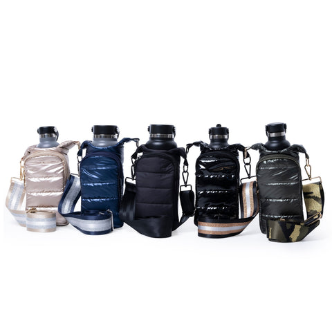 Navy Blue Water bottle bag with Striped interchangeable strap Crossbody bag 
