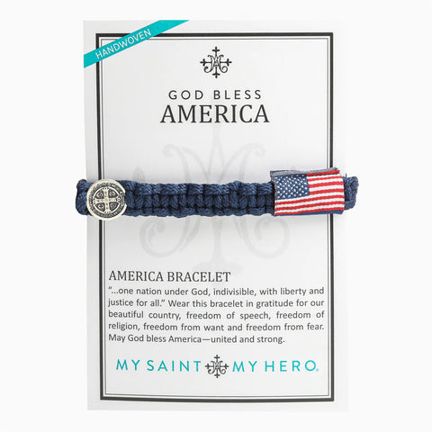 My Saint My Hero God Bless America Navy Unisex Bracelet Packaging