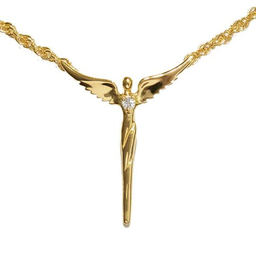 Steven Lavaggi Perfect Angel Necklace Sterling Silver/18k Gold Yellow Plate with Diamond Accent