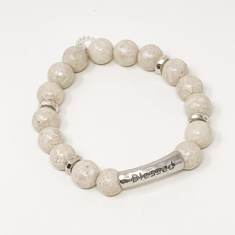 PowerBeads by jen Petites Silver-Toned "Blessed" Cream Coral Bracelet
