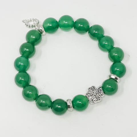 PowerBeads by jen Petites Green Jade Bracelet with Clover Charm
