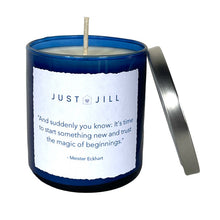 Load image into Gallery viewer, Just Jill Scented Candles Blue Signature &quot;Home&quot; Fragrance Limited Edition Quotes
