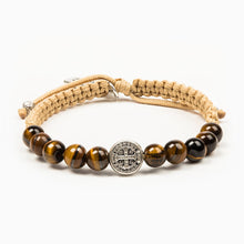 Load image into Gallery viewer, My Saint My Hero Cream/Tigers Eye/Silver Wake Up and Pray Meditation Bracelet
